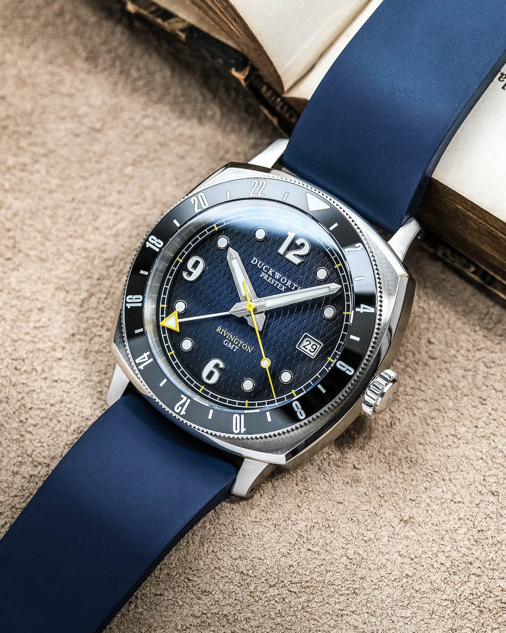 Duckworth Prestex Rivington GMT Blue Fume Blue Rubber Watch D489-03-DR Image 5