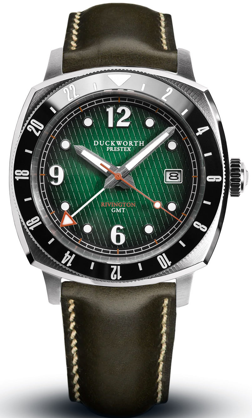 Duckworth Prestex Rivington GMT Green Fume Olive Green Leather Watch D489-04-E Image 1
