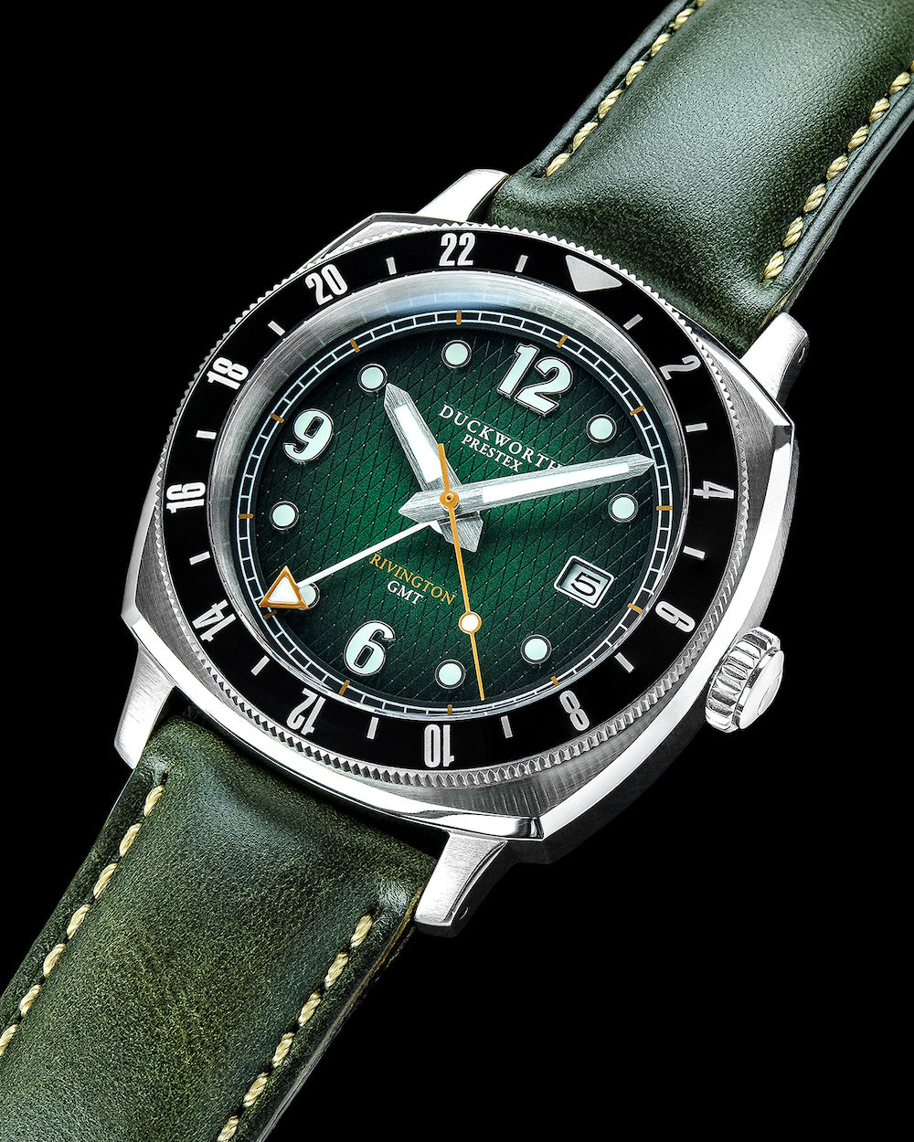 Duckworth Prestex Rivington GMT Green Fume Olive Green Leather Watch D489-04-E Image 5