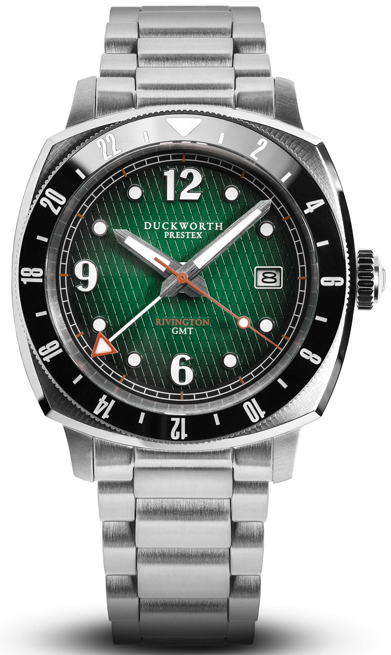 Duckworth Prestex Rivington GMT Green Fume Steel Bracelet Watch D489-04-ST Image 1