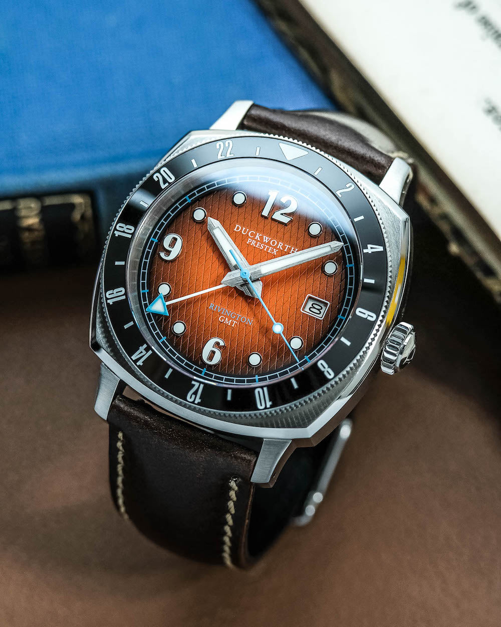 Duckworth Prestex Rivington GMT Orange Fume Brown Leather Watch D489-05-C Image 3