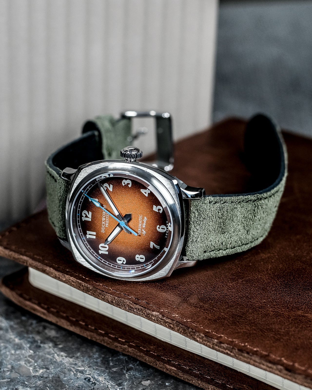 Duckworth Prestex Verimatic Orange Fume Birch Green Suede Watch D891-05-L Image 4