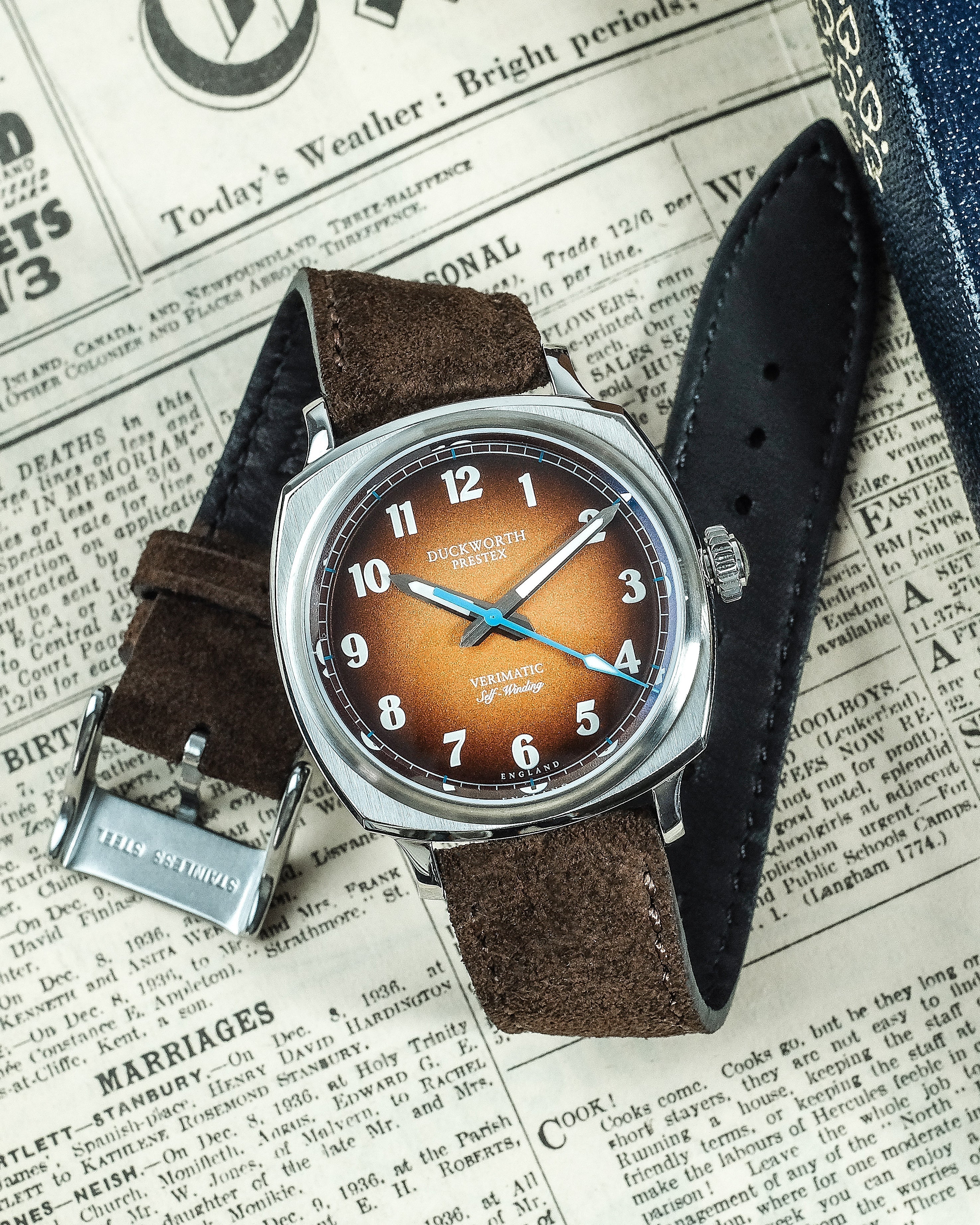 Duckworth Prestex Verimatic Orange Fume Brown Suede Watch D891-05-F Image 6