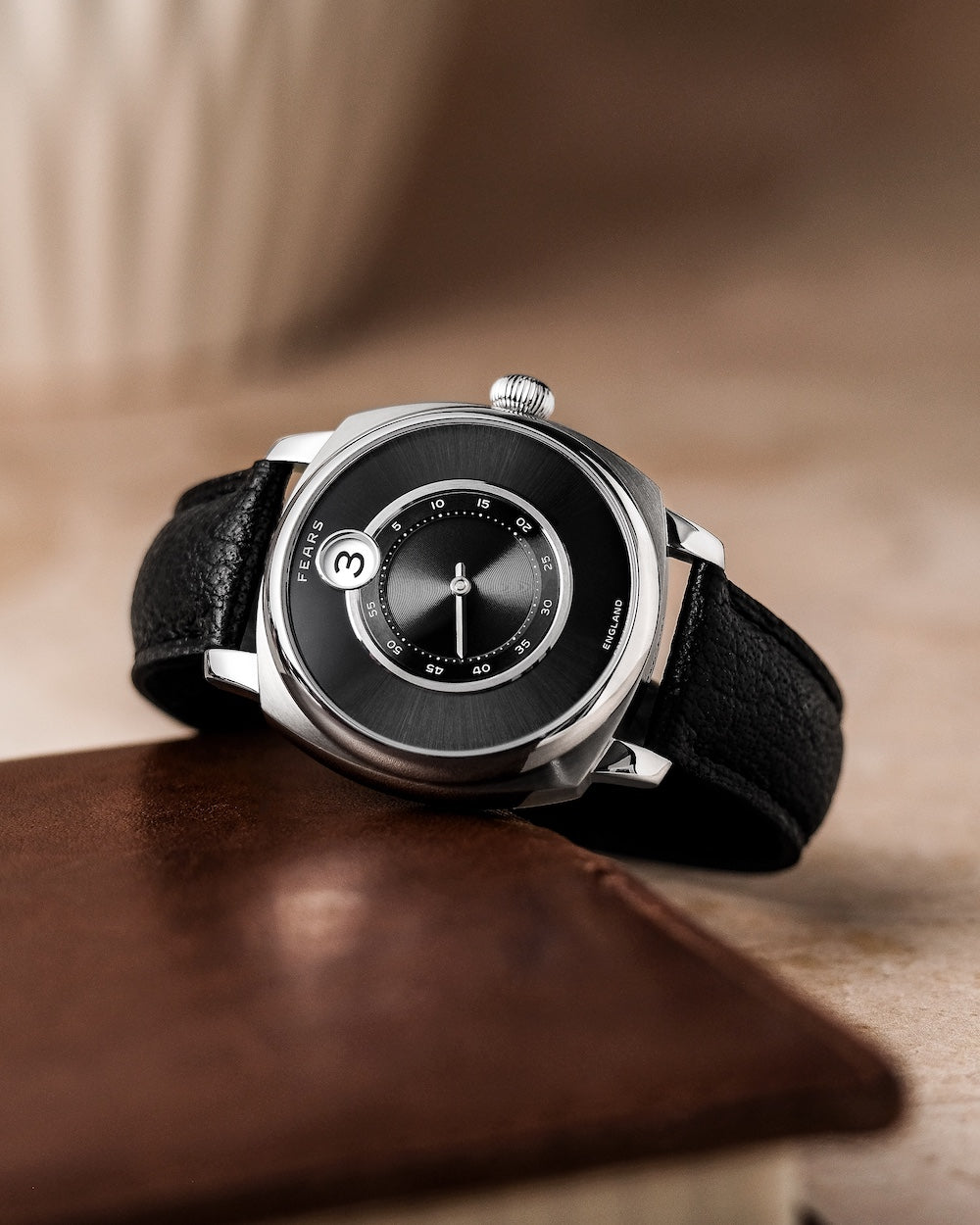 Fears Brunswick 40.5 Jump Hour Raven Black Leather Watch BS240.500A.113.047 Image 5