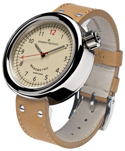 Giuliano Mazzuoli Manometro Polished Ivory Dial Right Crown MRP01N Brown Strap Image 1
