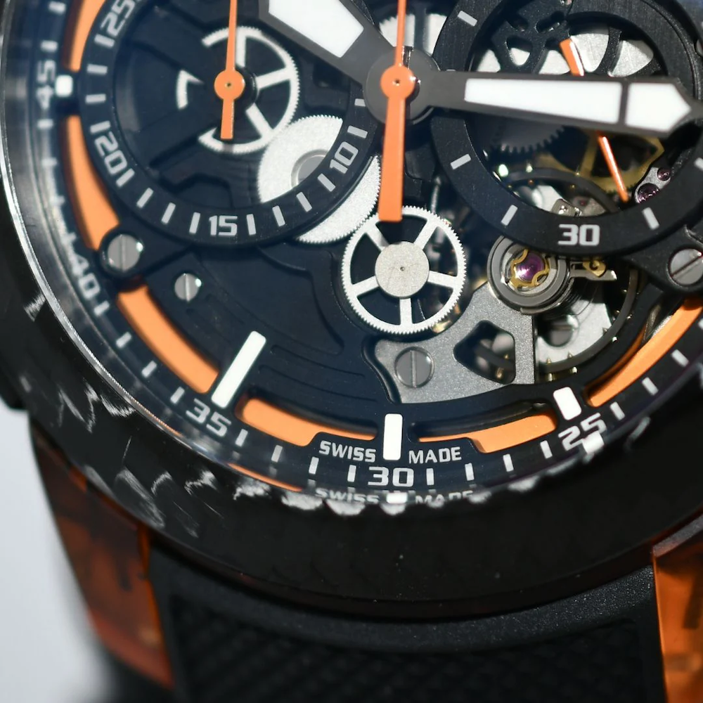 Graham Chronofighter Superlight Carbon Skeleton Translucent Orange Watch 2CCCK.O01A Black Rubber Image 3