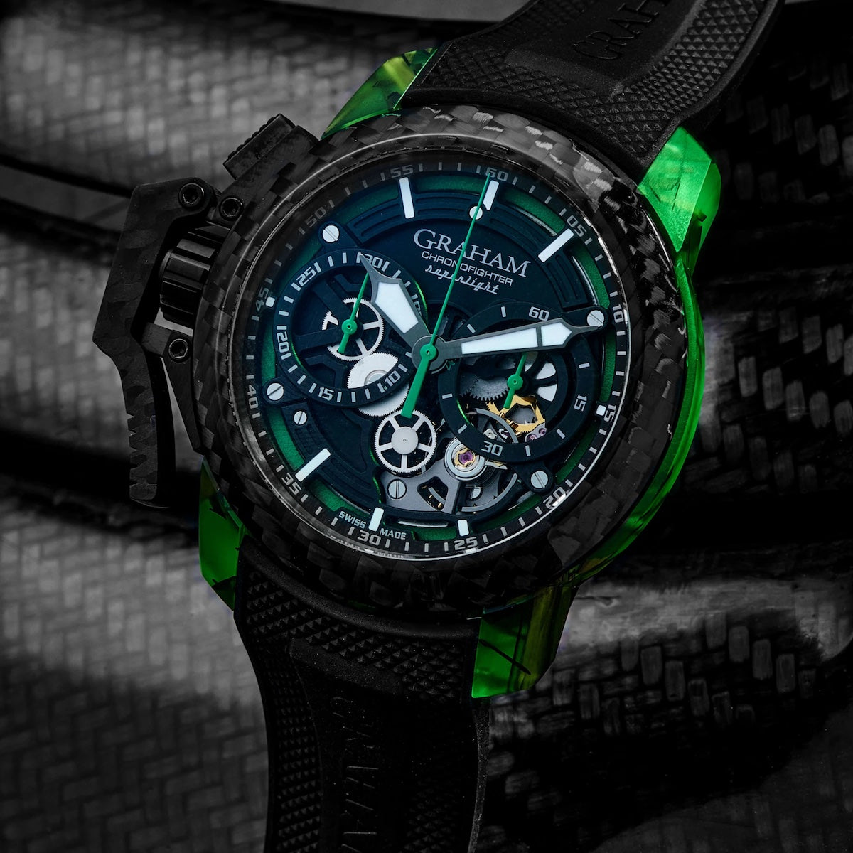 Graham Chronofighter Superlight Carbon Strip Skeleton Green Watch 2CCCK.G01A Image 2