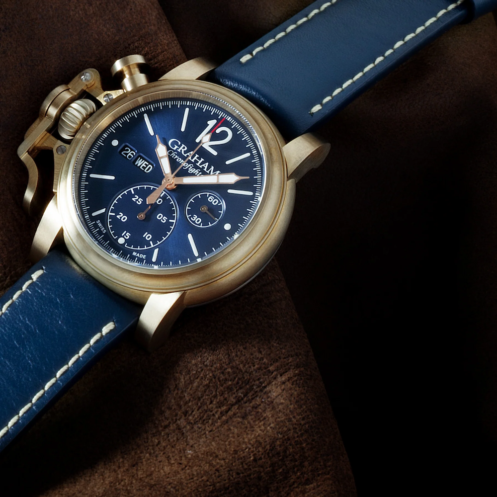 Graham Chronofighter Vintage Bronze Blue Watch 2CVAK.U01A Blue Leather Image 4
