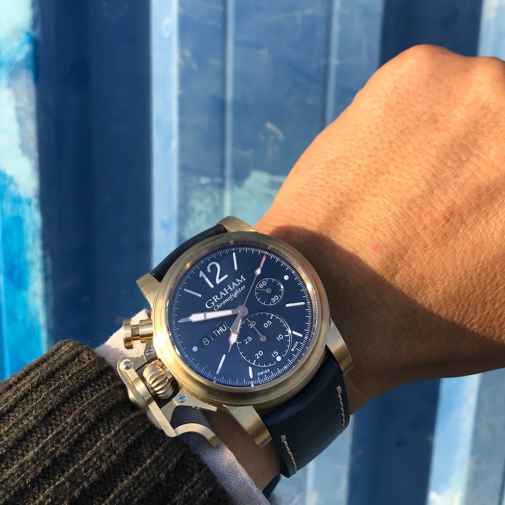 Graham Chronofighter Vintage Bronze Blue Watch 2CVAK.U01A Blue Leather Image 6