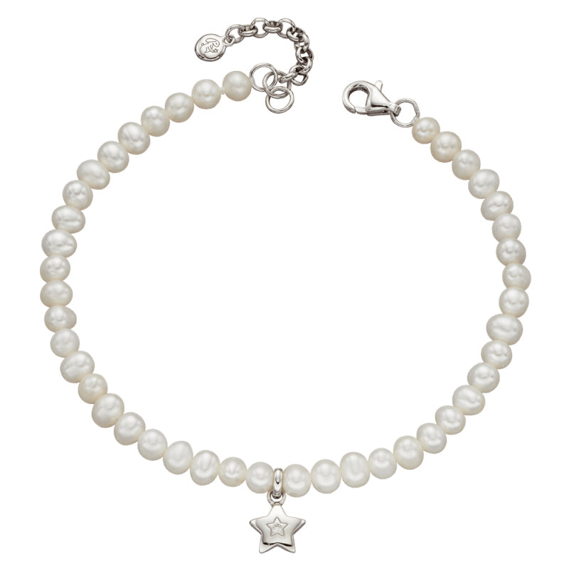 Little Star Sterling Silver Diamond Pearl Madison Star Charm Childs Bracelet LSB0323