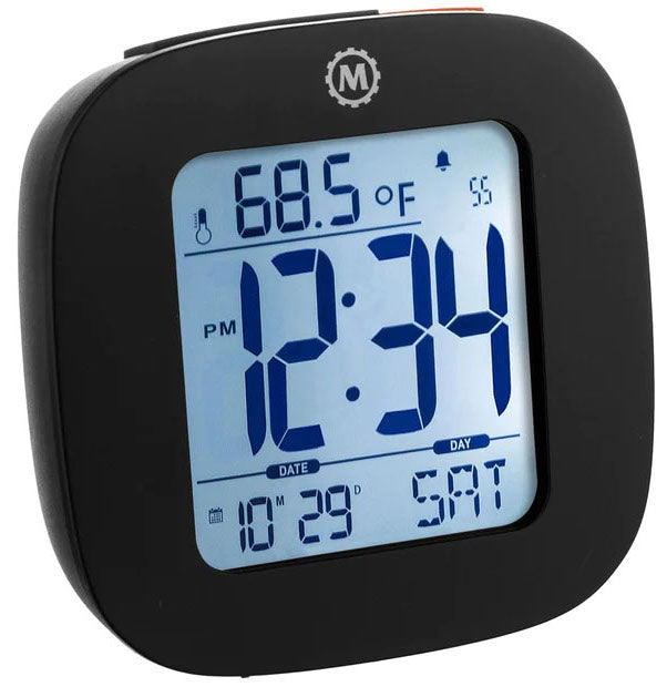 Marathon Clock Compact Alarm Temperature & Date Black CL030058-BK-00-NA Image 1