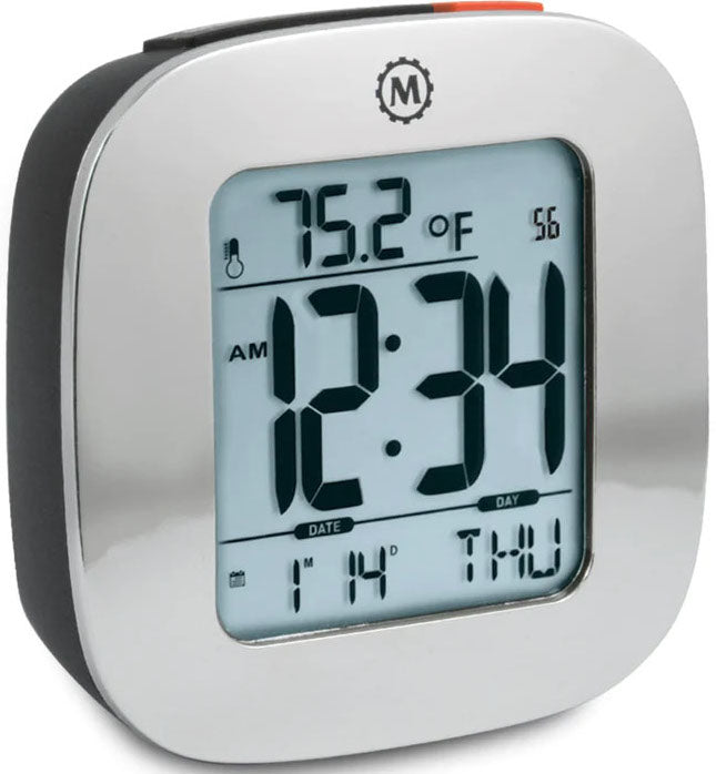 Marathon Clock Compact Alarm Temperature & Date Silver CL030058-SV-00-NA Image 1
