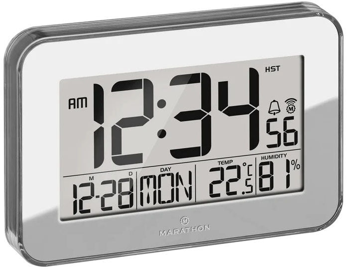 Marathon Clock Crystal Framed Atomic Wall Temperature & Humidty Silver CL030060-MR-00-EU1 Image 1
