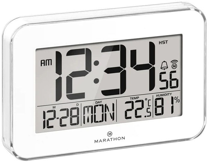 Marathon Clock Crystal Framed Atomic Wall Temperature & Humidty White CL030060-WH-00-EU1 Image 1