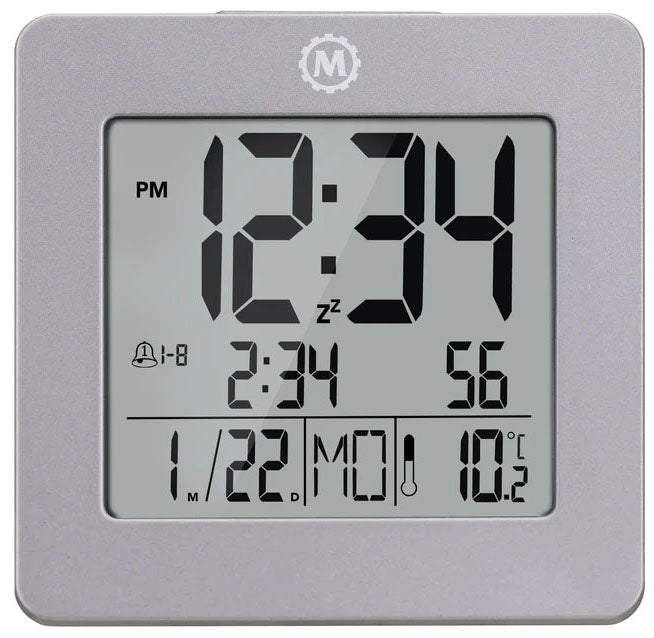Marathon Clock Digital Desktop Day Date Temperature Alarm & Backlight Graphite Grey CL030050-GG-00-NA Image 1