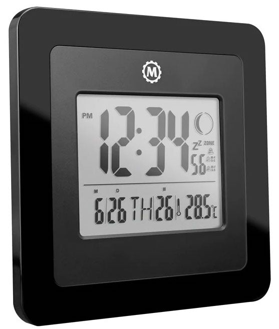 Marathon Clock Digital Wall Day Date Temperature Alarm & Moon Phase Black CL030049-BK-00-NA Image 3
