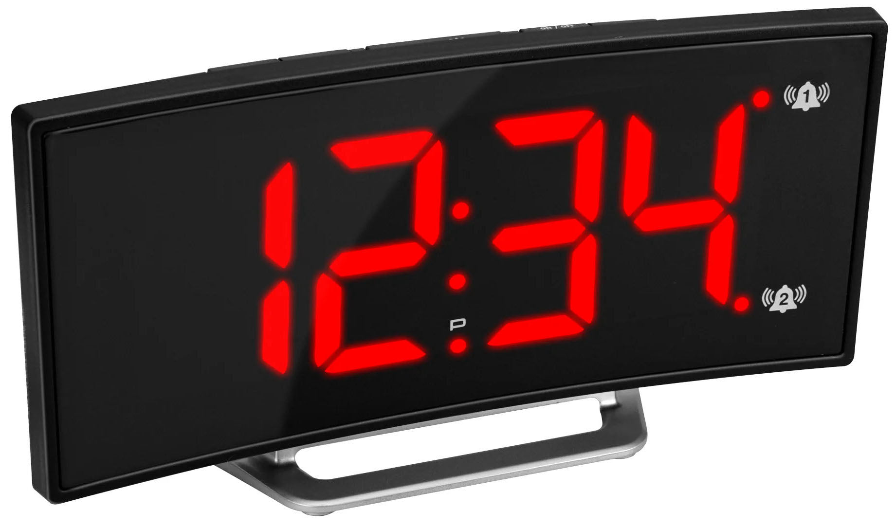 Marathon Clock USB Alarm Charger Dimmable Curved Screen Black CL030070-BK-RD-EU1 Image 1