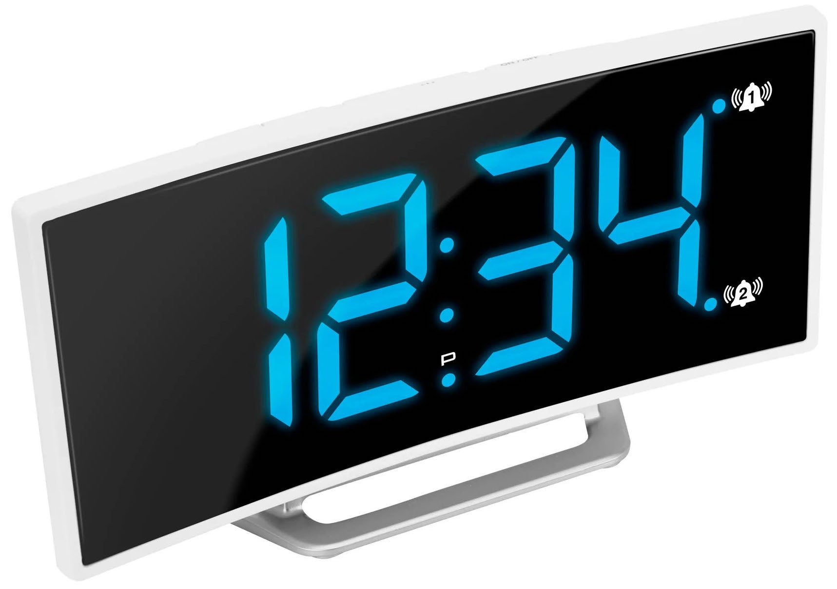 Marathon Clock USB Alarm Charger Dimmable Curved Screen White CL030070-WH-BL-NA Image 1