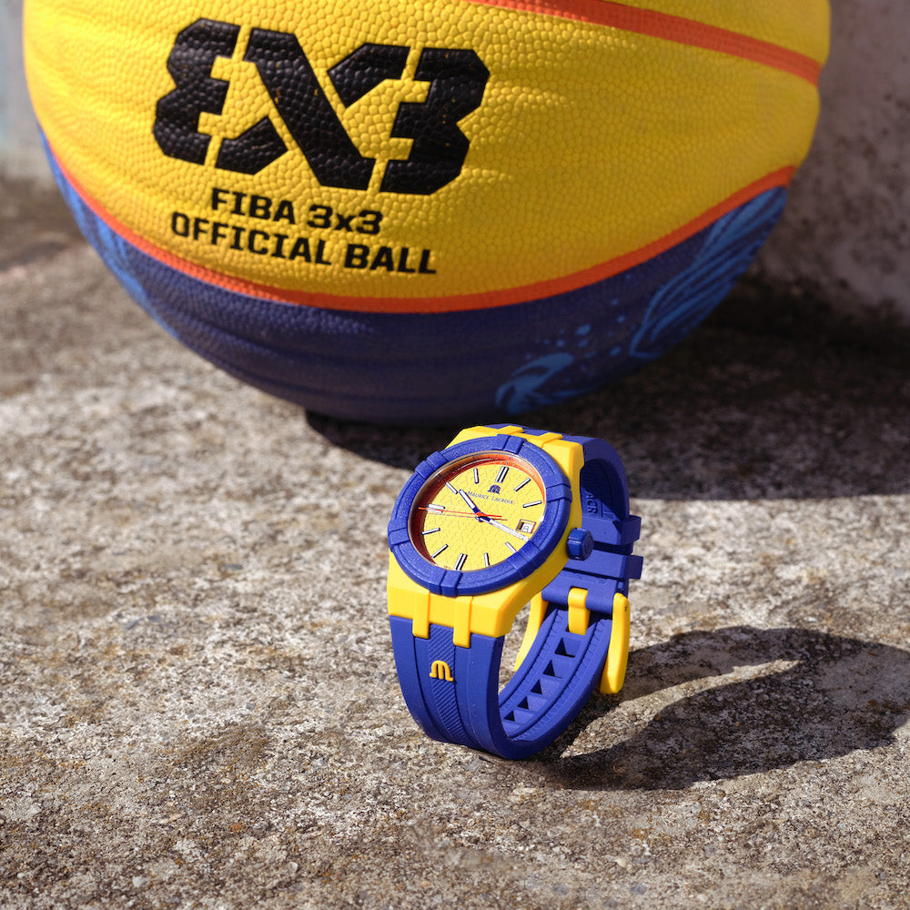 Maurice Lacroix Aikon Quartz TIDE FIBA Yellow Blue Special Edition Watch D AI2008-68YZ8-800-0 Image 2