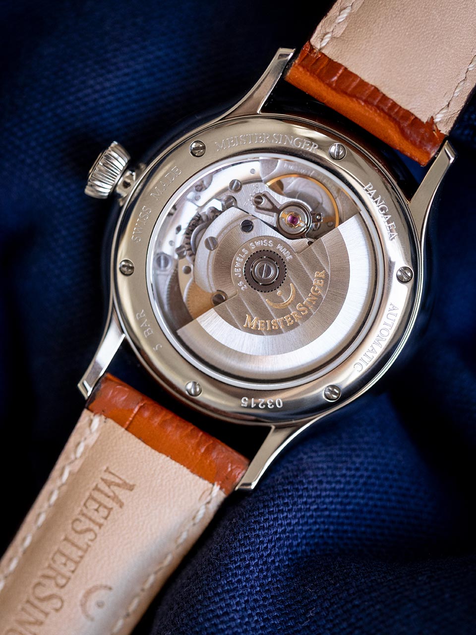 MeisterSinger Pangaea Day Date Watch PDD908 Croco Print Cognac Image 5