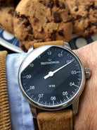 MeisterSinger Watch N. 01 Sunburst Blue DM317 Suede Cognac Image 6