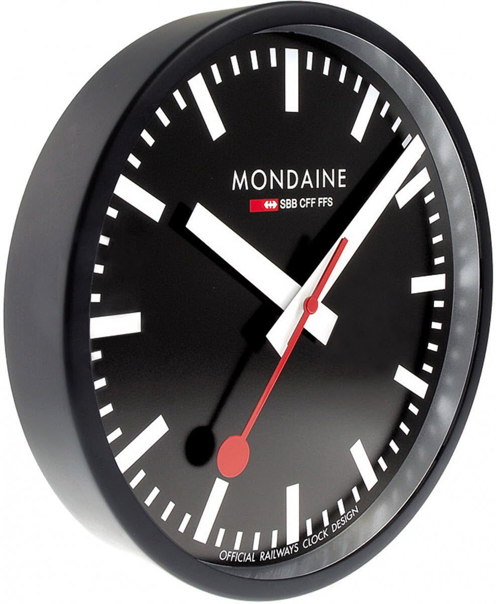 Mondaine Clock Wall Black Frame 25cm Watch A990.CLOCK.64SBB Image 1