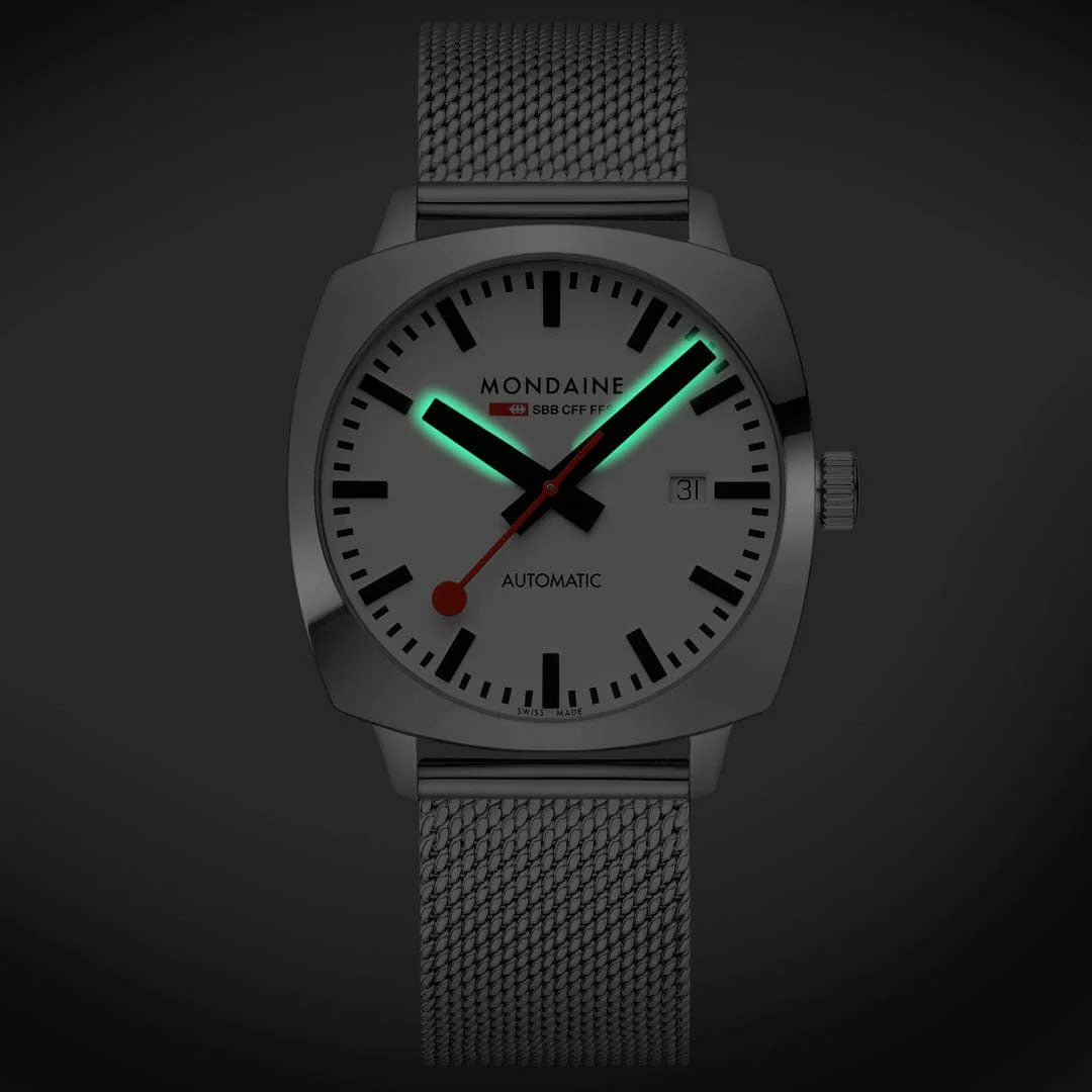 Mondaine Cushion Automatic White Bracelet Watch MDN-501 Image 2