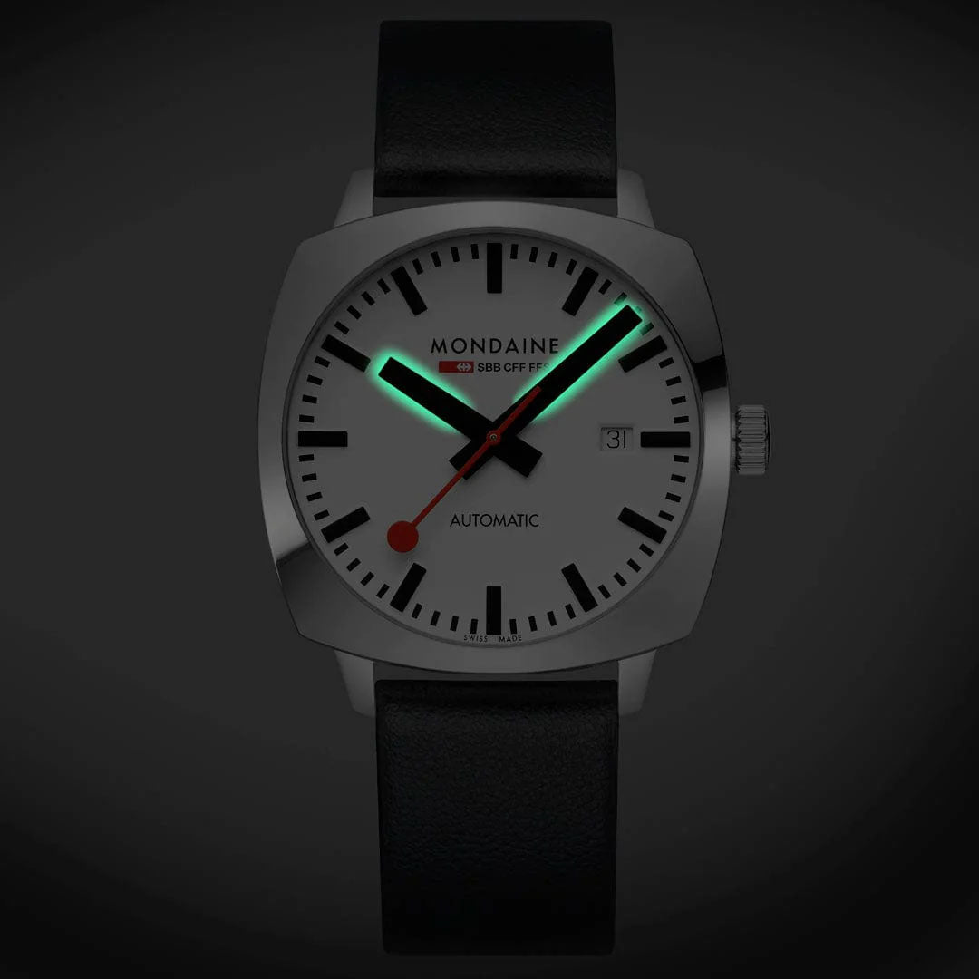 Mondaine Cushion Automatic White Watch MDN-500 Image 3
