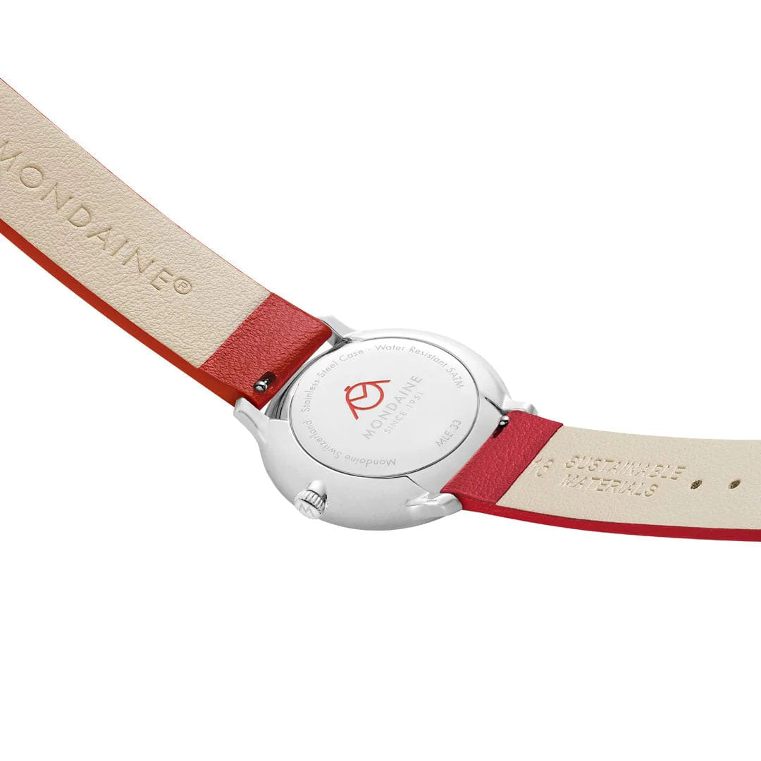 Mondaine Doppio 33mm Red Vegan Grape Leather Watch MDN-516 Image 5