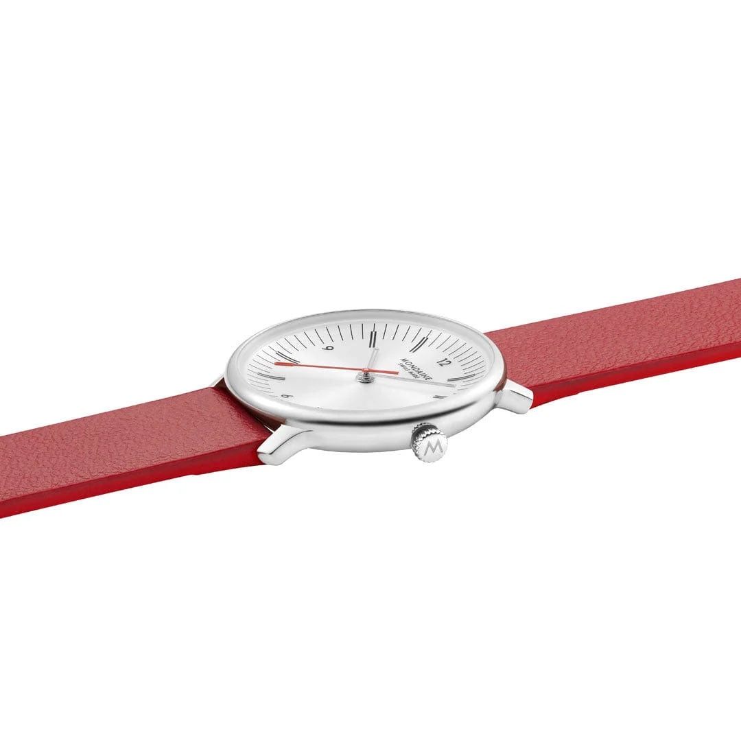 Mondaine Doppio 33mm Red Vegan Grape Leather Watch MDN-516 Image 6