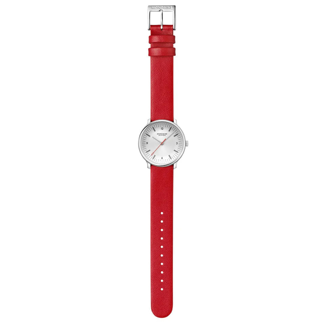 Mondaine Doppio 33mm Red Vegan Grape Leather Watch MDN-516 Image 7