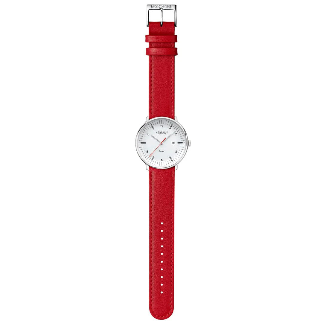 Mondaine Doppio 41mm Solar Red Vegan Apple Leather Watch MDN-517 Image 4