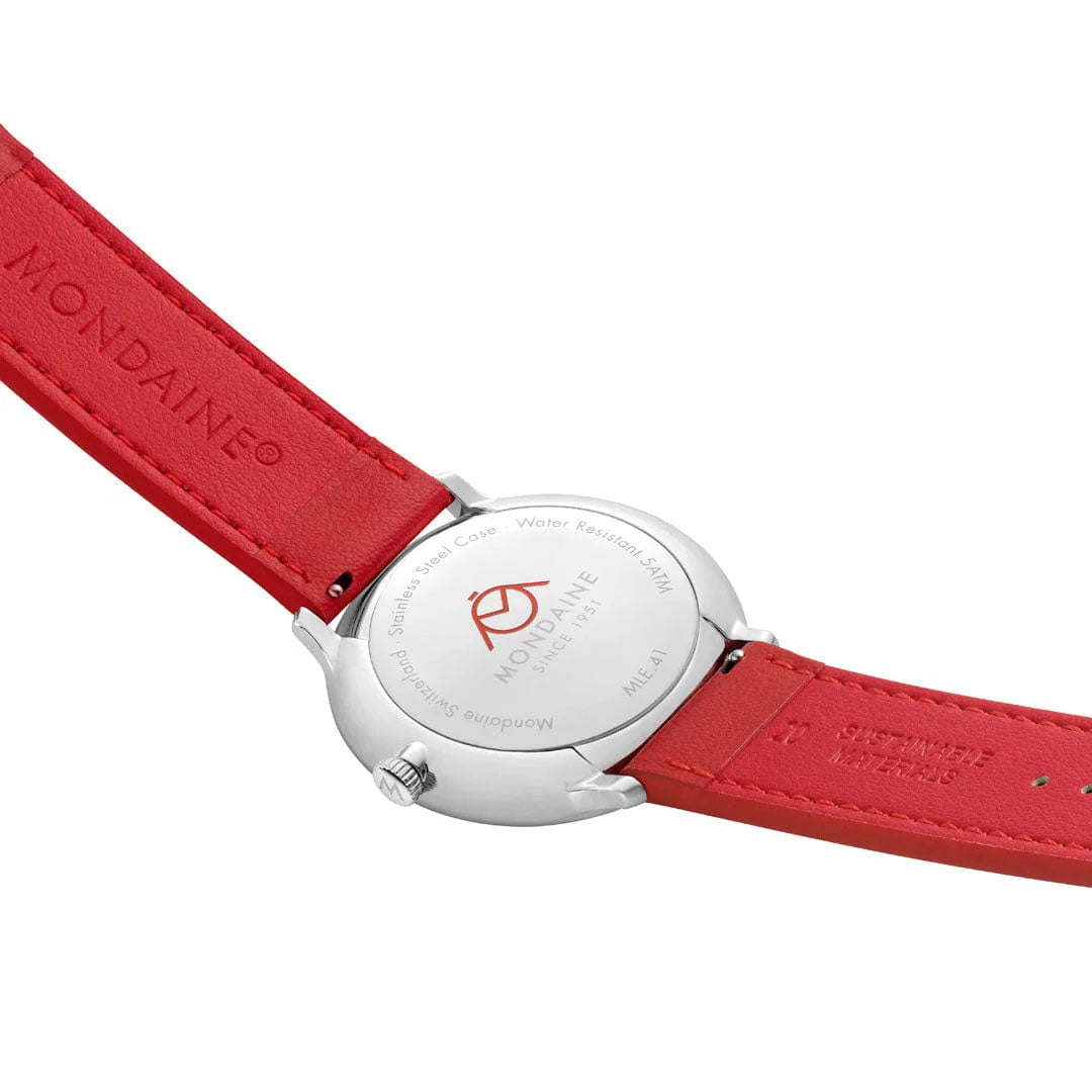 Mondaine Doppio 41mm Solar Red Vegan Apple Leather Watch MDN-517 Image 5