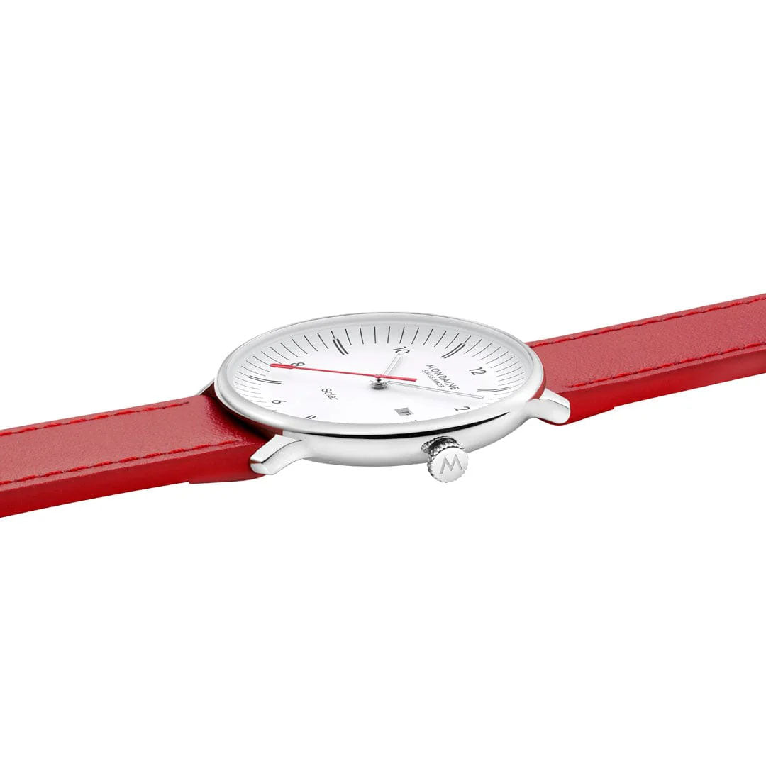 Mondaine Doppio 41mm Solar Red Vegan Apple Leather Watch MDN-517 Image 6