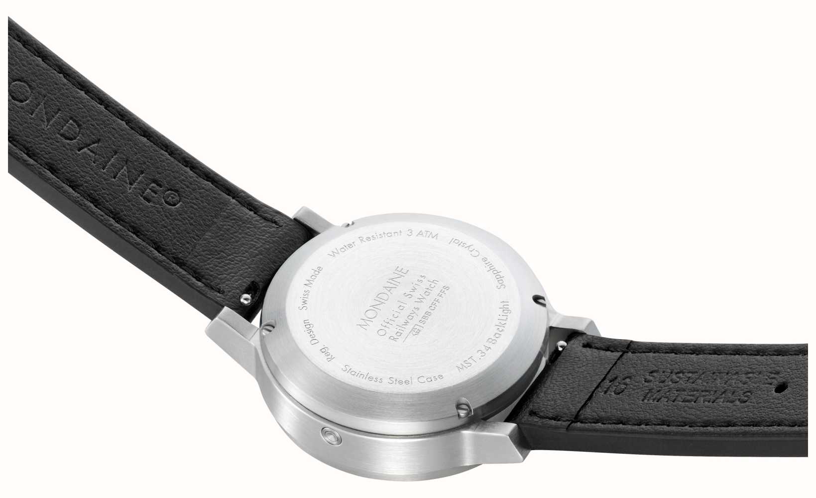 Mondaine SBB Stop2Go BackLight White Grape Leather Watch MST.3401B.LBV.SET Image 9
