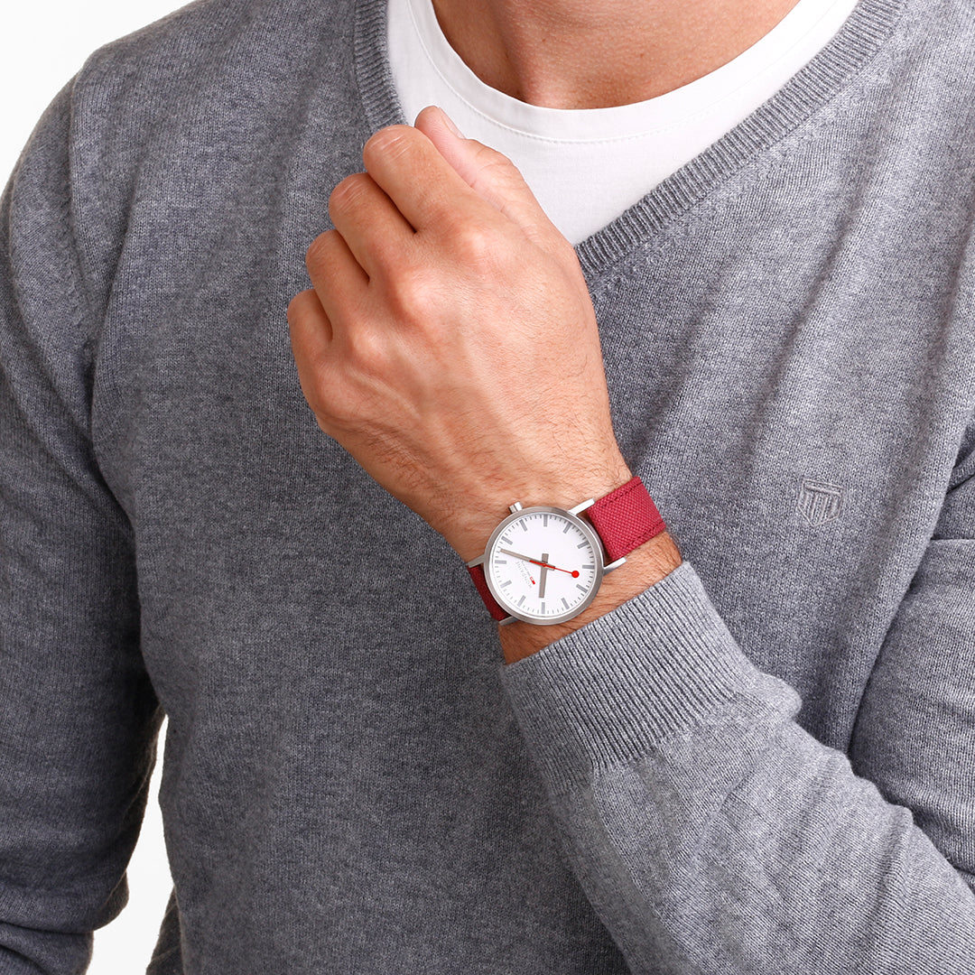 Mondaine Watch Classic Dark Cherry Textile D A660.30360.17SBC Image 6