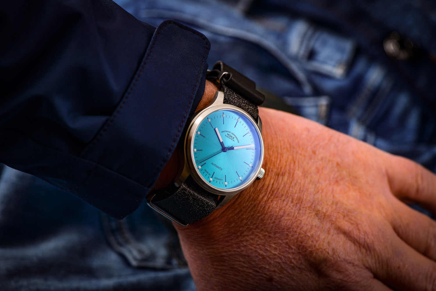 Muhle Glashutte Panova Turquoise Bue Leather Watch M1-40-79-LB Image 3