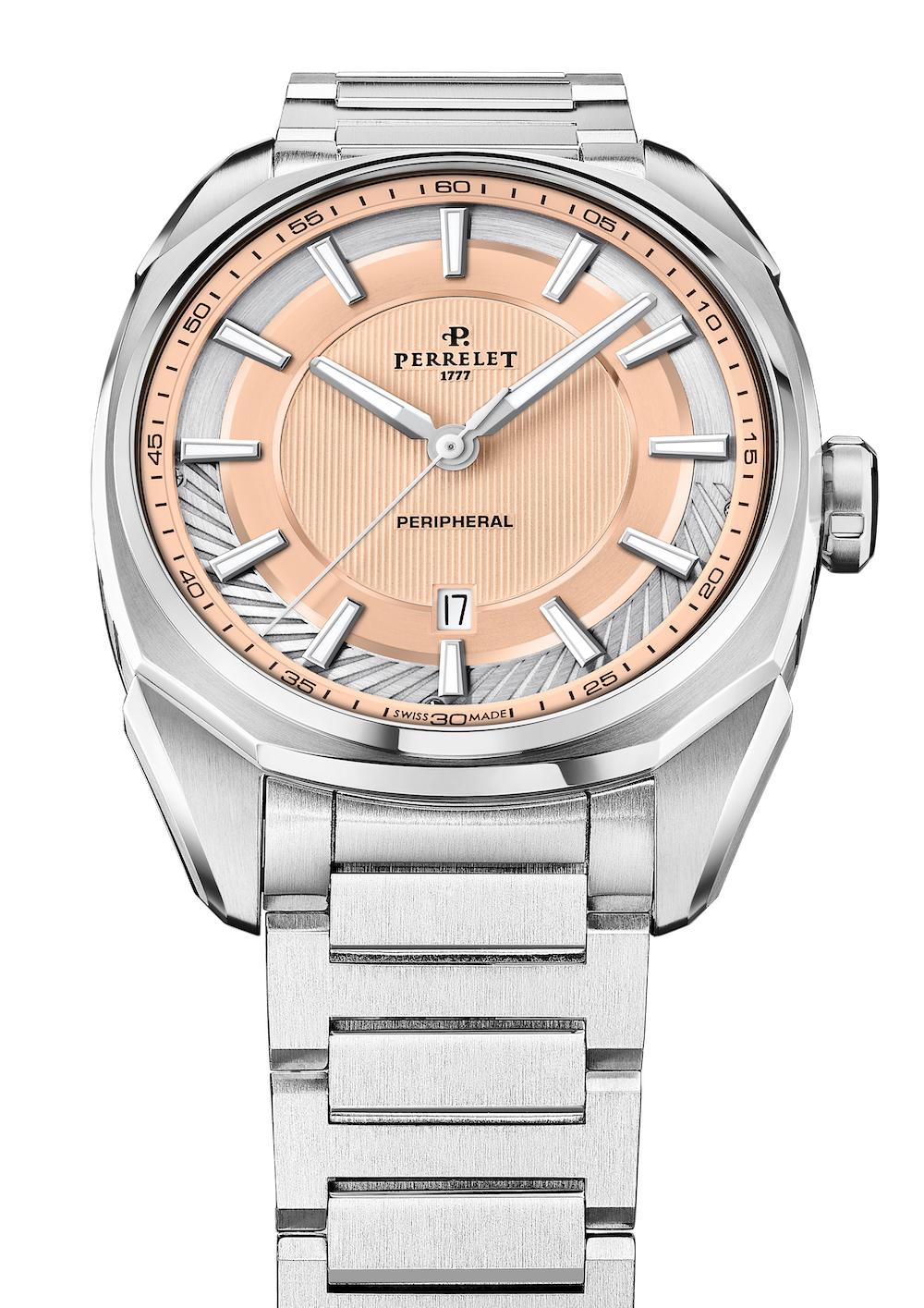 Perrelet LAB Peripheral 3 Hands & Date Salmon Bracelet Watch A1100/E Image 3