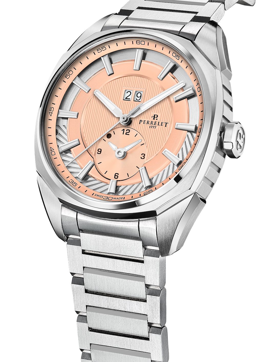 Perrelet LAB Peripheral Big Date Dual Time Salmon Bracelet Watch A1101/E Image 2