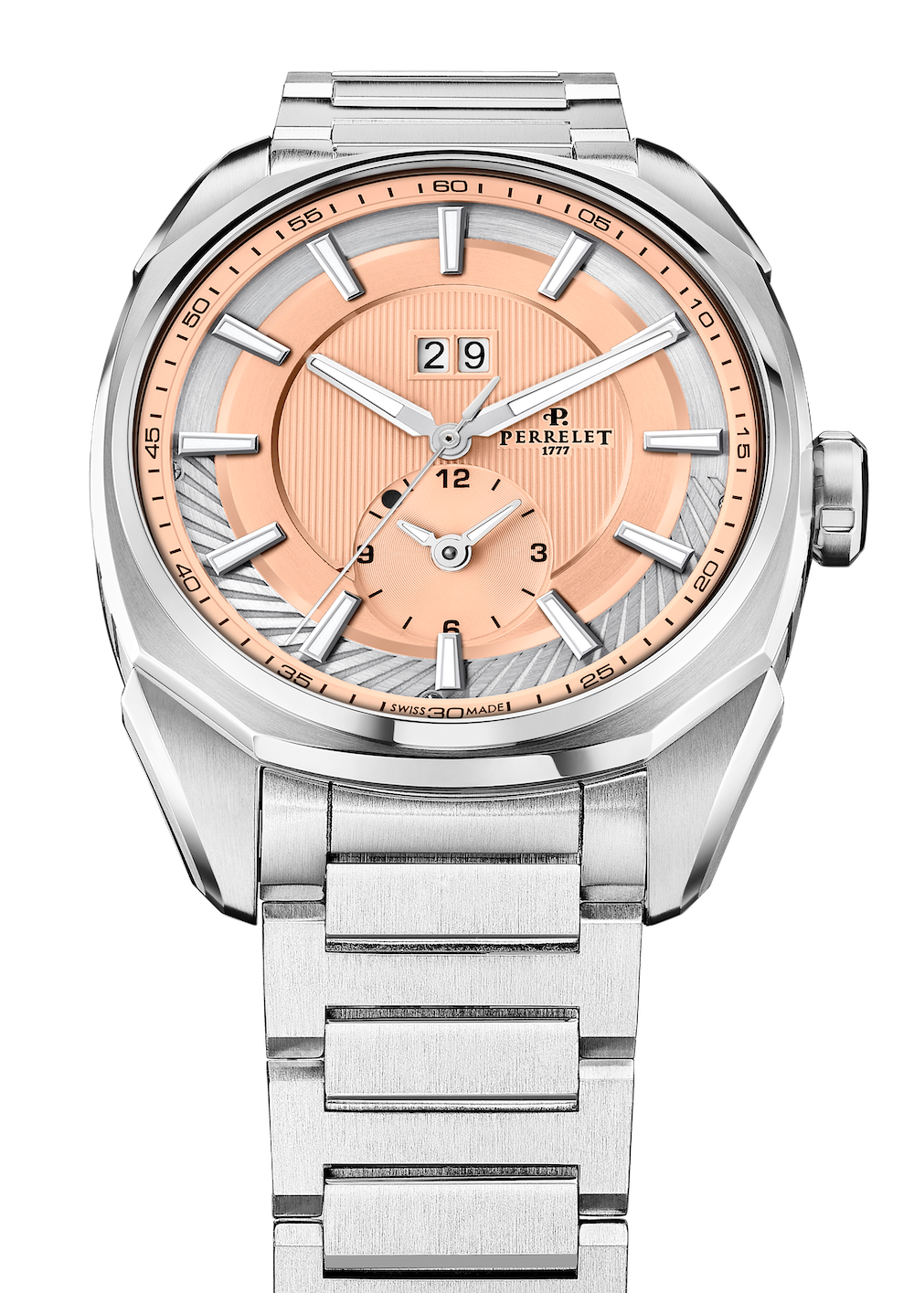 Perrelet LAB Peripheral Big Date Dual Time Salmon Bracelet Watch A1101/E Image 3