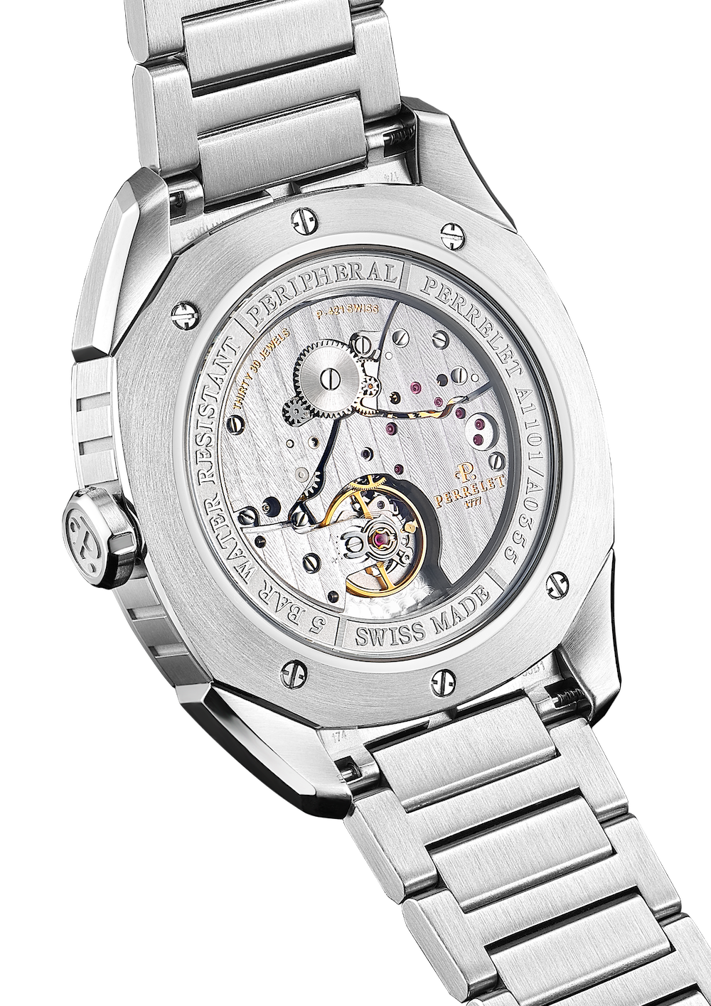 Perrelet LAB Peripheral Big Date Dual Time Salmon Bracelet Watch A1101/E Image 4