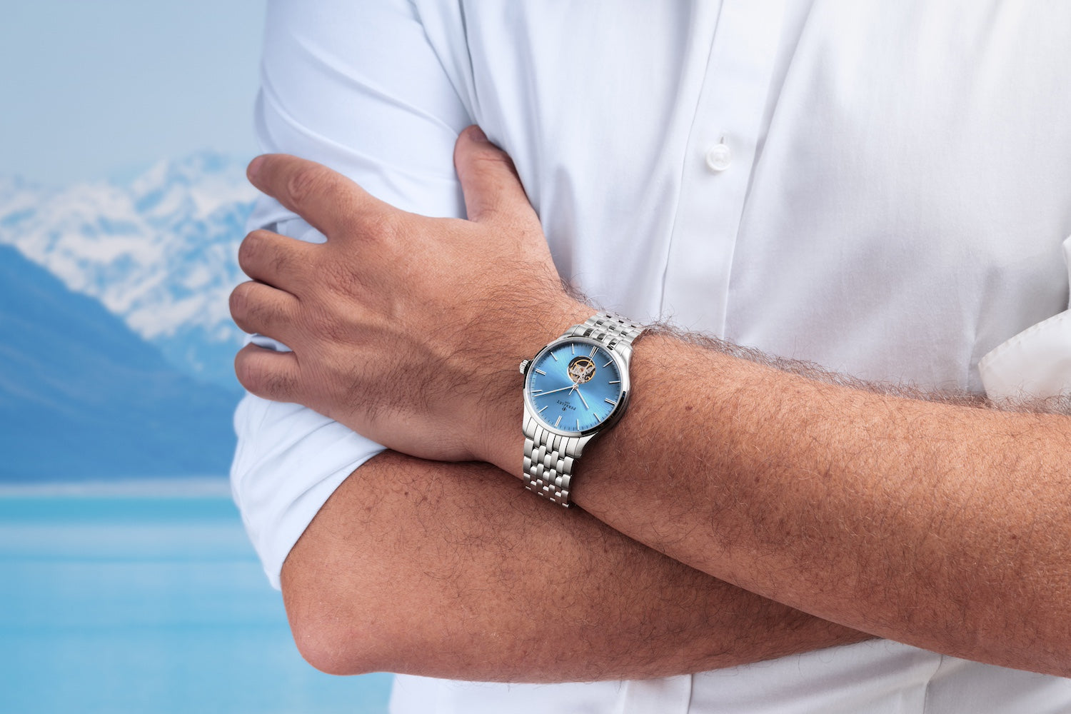 Perrelet Weekend 3 Hands Open Heart Ice Blue Bracelet Watch A1302/9 Image 6