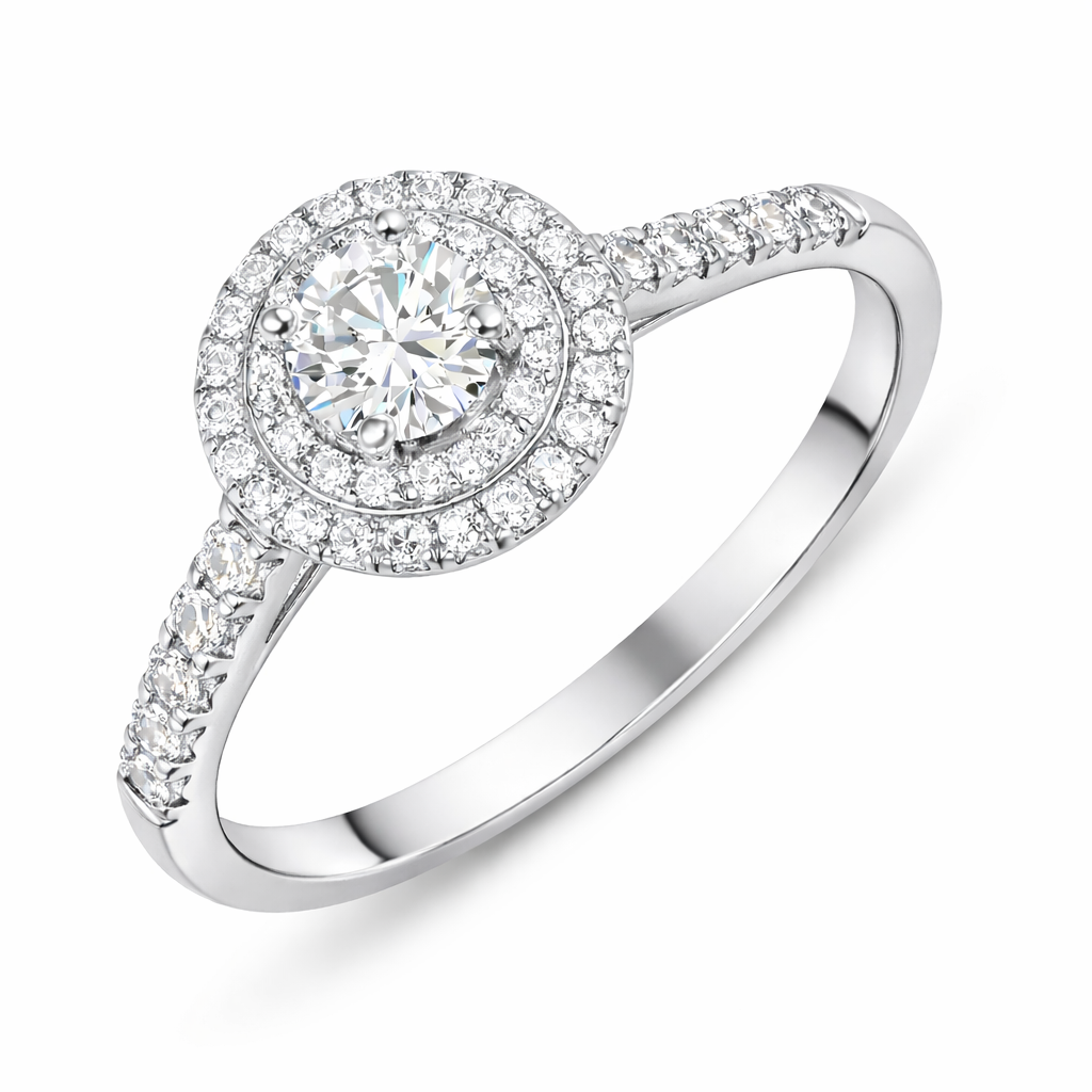 Platinum Diamond Brilliant Round Cut Cluster Shoulder Set Ring 14655 Image 1