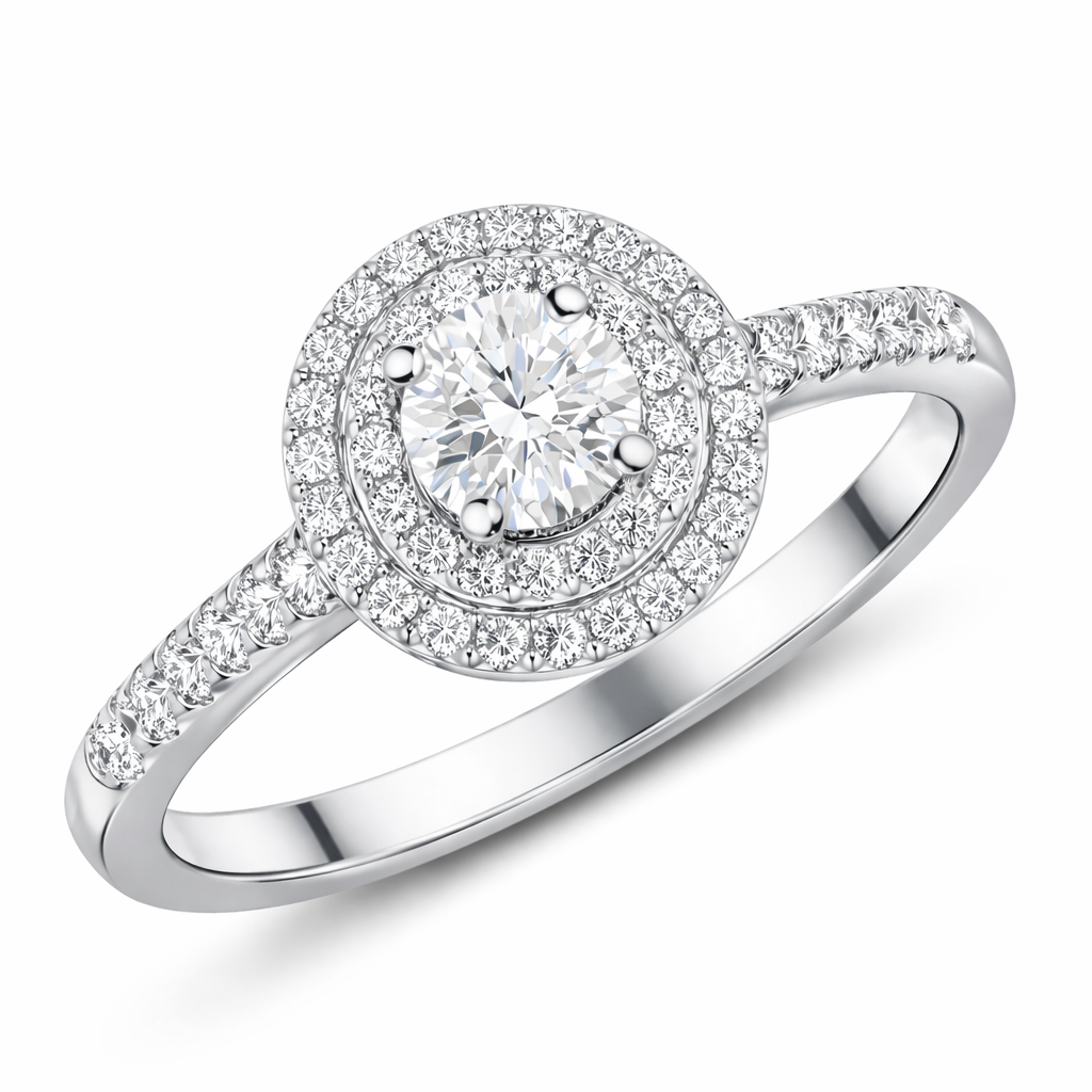 Platinum Diamond Brilliant Round Cut Cluster Shoulder Set Ring 14655 Image 2