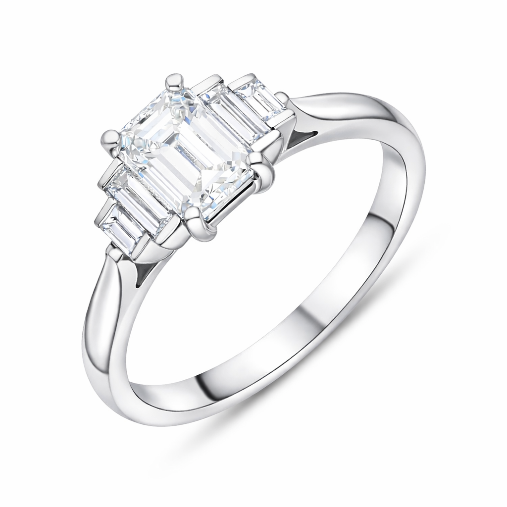 Platinum Diamond GIA Certified Emerald and Baguette Cut Ring 12662 Image 1