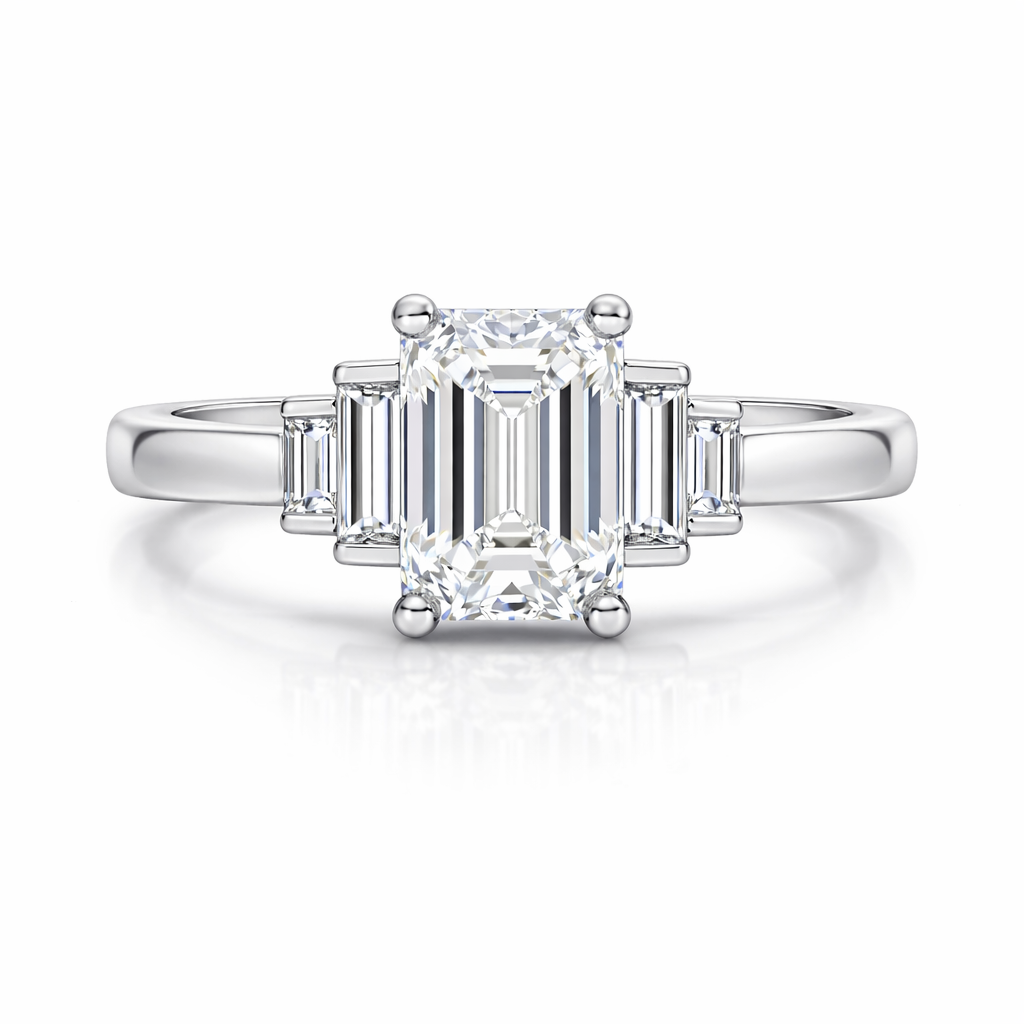 Platinum Diamond GIA Certified Emerald and Baguette Cut Ring 12662 Image 2