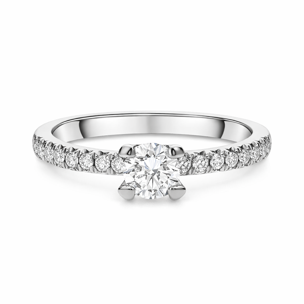 Platinum Diamond Round Brilliant Shoulder Solitaire Ring DMN-1585 Image 2