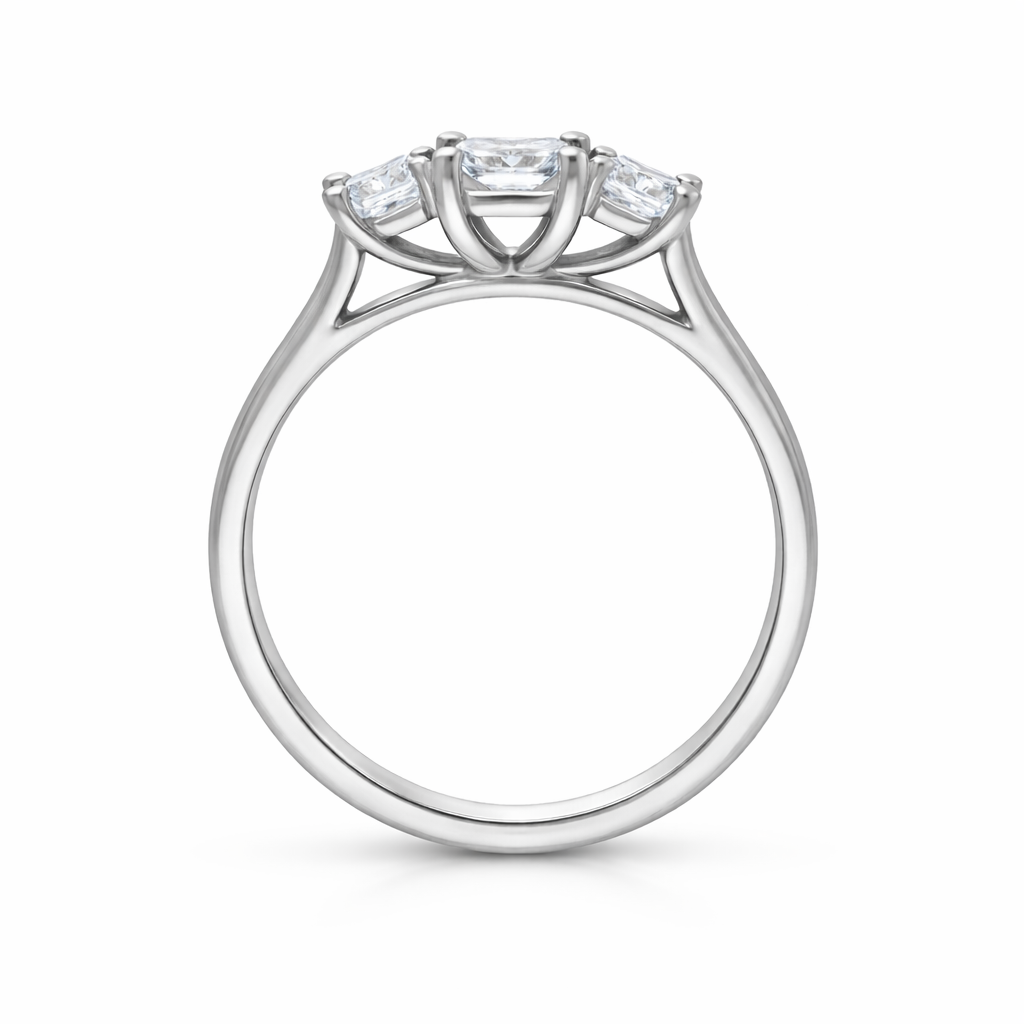 Platinum GIA Certified EVS1 1.01ct Diamond Emerald Cut Trilogy Ring DMN-2984 Image 3