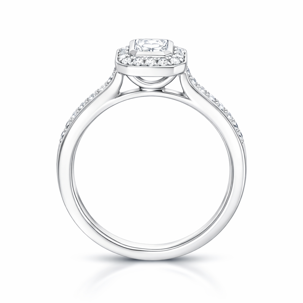 Platinum GIA Certified GVS2 0.59ct Diamond Emerald Cut Framed Cluster Ring DMN-2974 Image 3