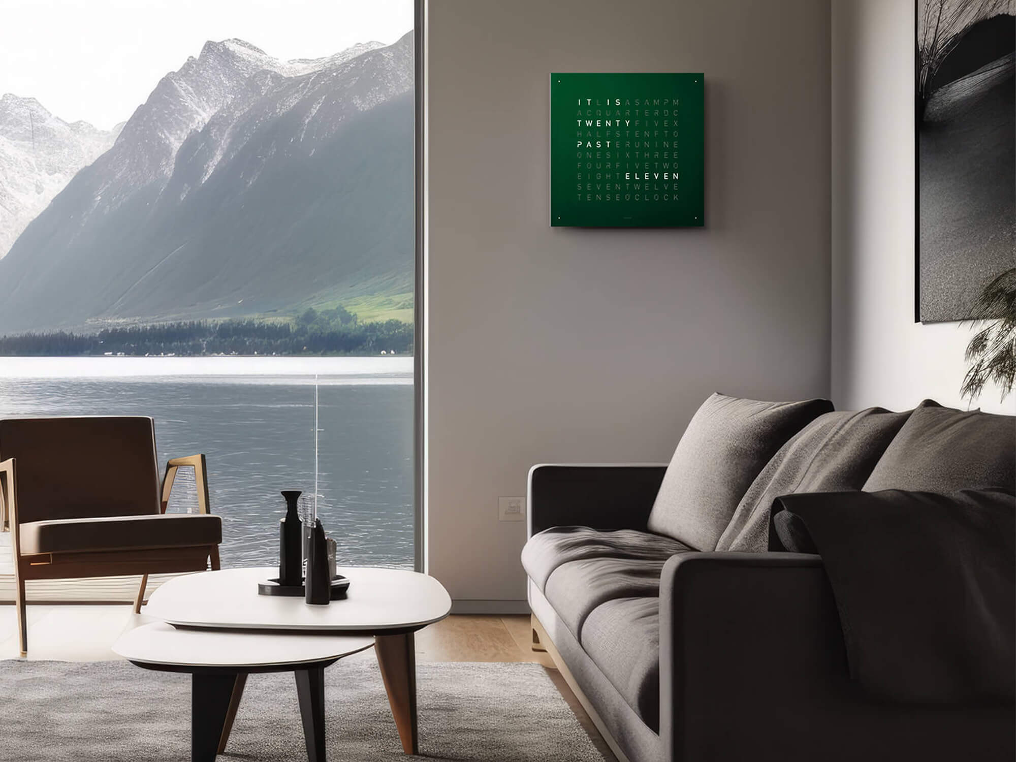 QLOCKTWO Earth 45 Green Velvet Wall Clock Watch QT4ENRGVC Image 2